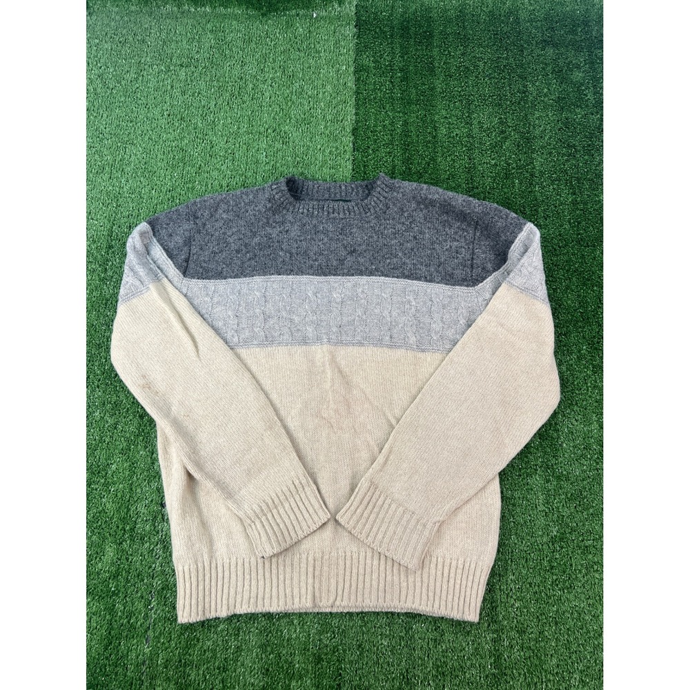 Vintage Country Squire by Jantzen Mens Colorblock Cable Knit Sweater Grey Large